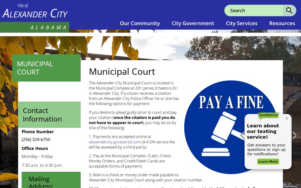 Alexander City criminal records municipal court lookup page