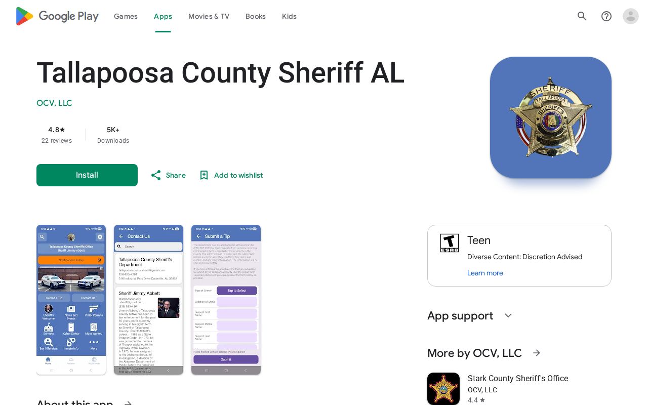 Tallapoosa County Sheriff AL Android app listing without a verified arrest roster