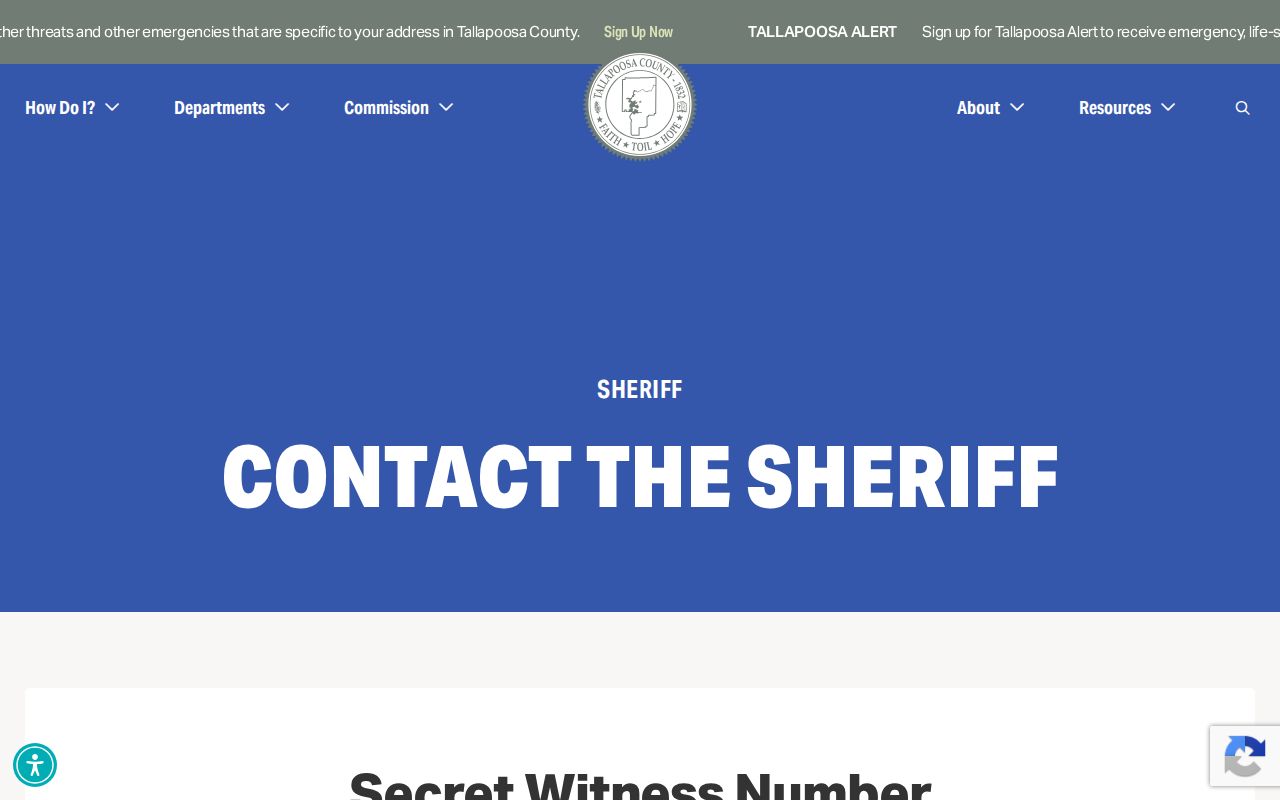 Tallapoosa County sheriff contact form used as a records-request fallback