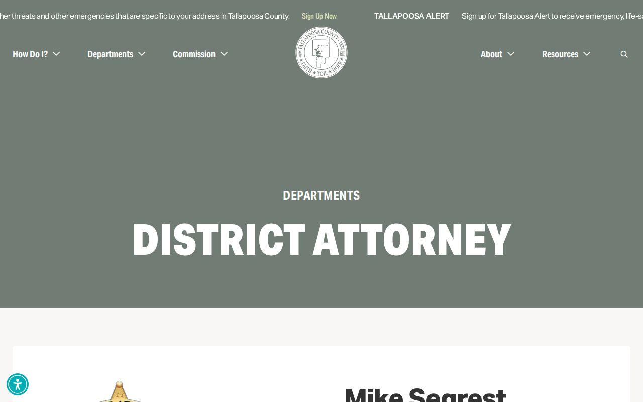 Fifth Judicial Circuit district attorney page serving Tallapoosa County criminal cases