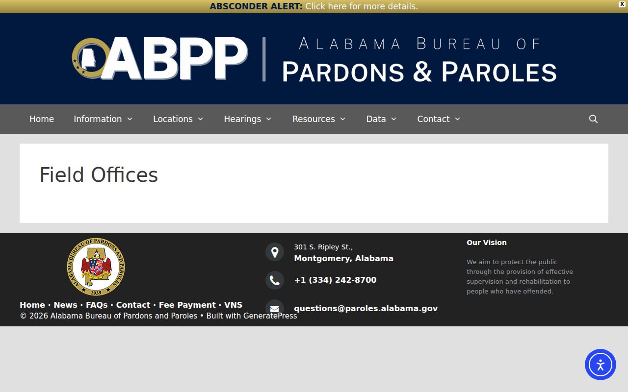 Alabama Bureau of Pardons and Paroles field office directory