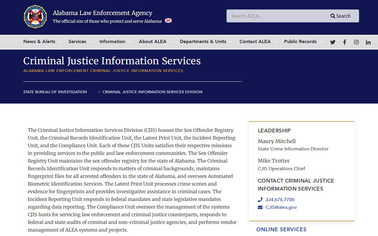 ALEA Criminal Justice Information Services overview for Alabama records