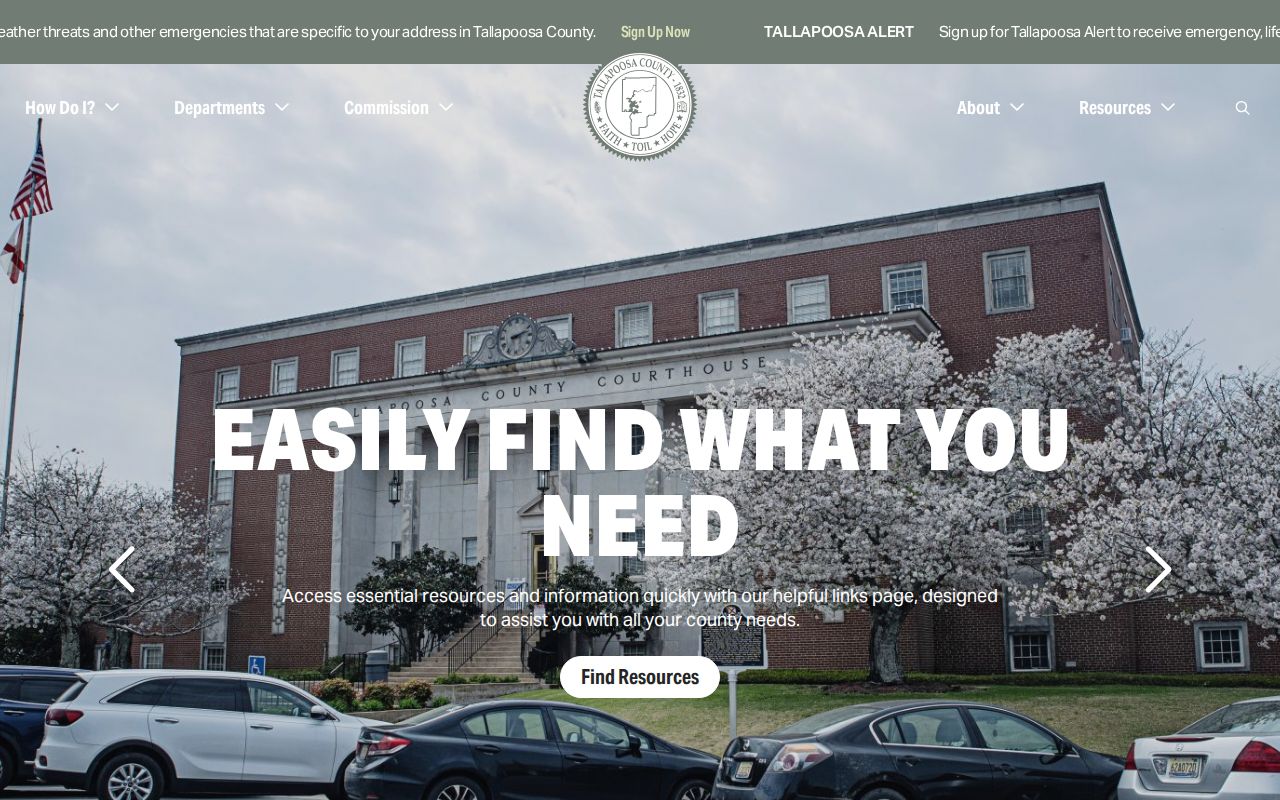 Tallapoosa County government homepage with county service navigation